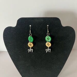 Milwaukee Bucks Green & Tan Button Earrings with M Charm